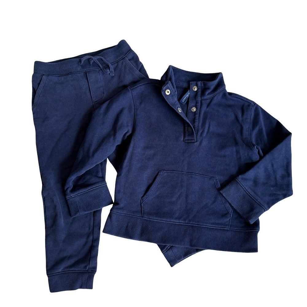 Janie and Jack Jogger Set Navy Blue Fleece Pullover and Pants Kids 4T